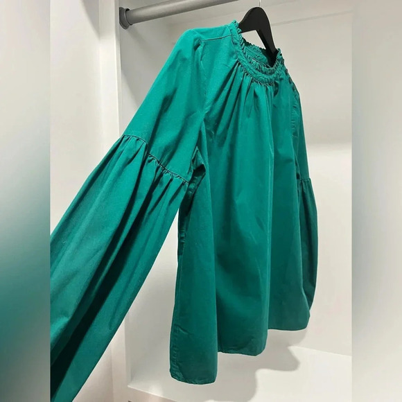 Worthington Green puff long sleeved blouse womens large ruffled collar - Picture 3 of 8